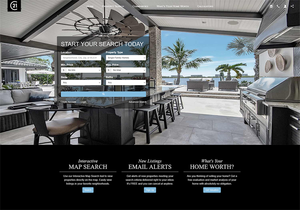 Real estate website design with prominent IDX property search
