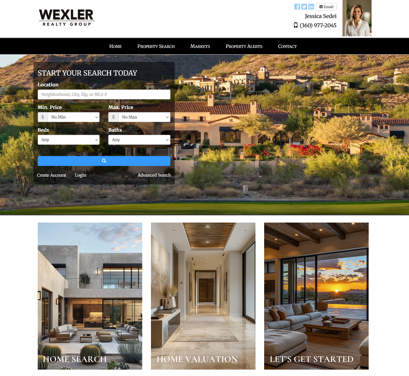 Wexler Realty Group website design featuring property search and service links